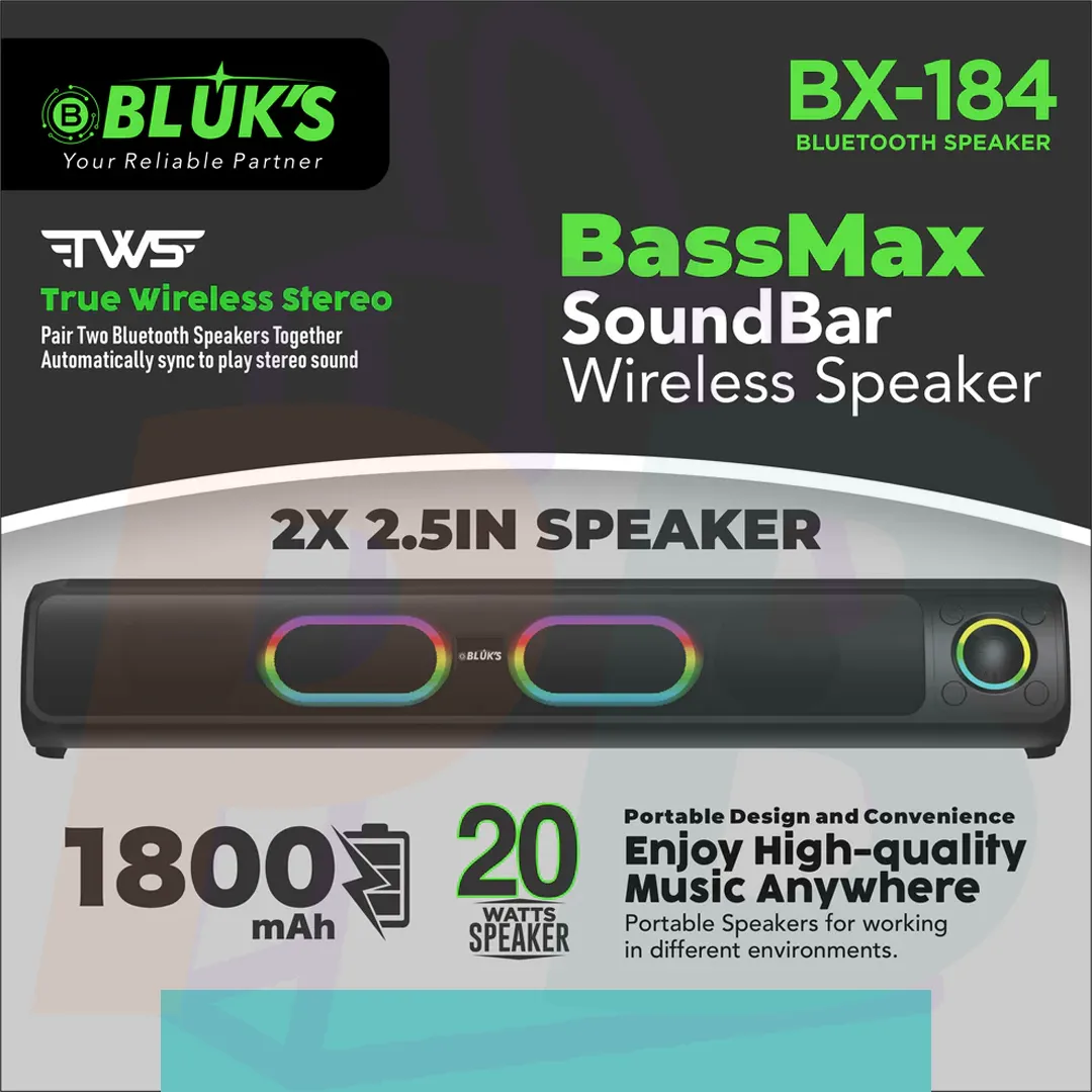 pura bazaar sub milain ga pc mobile Studio accessories BLÜK’S BX-184 BassMax SoundBar Wireless Speaker