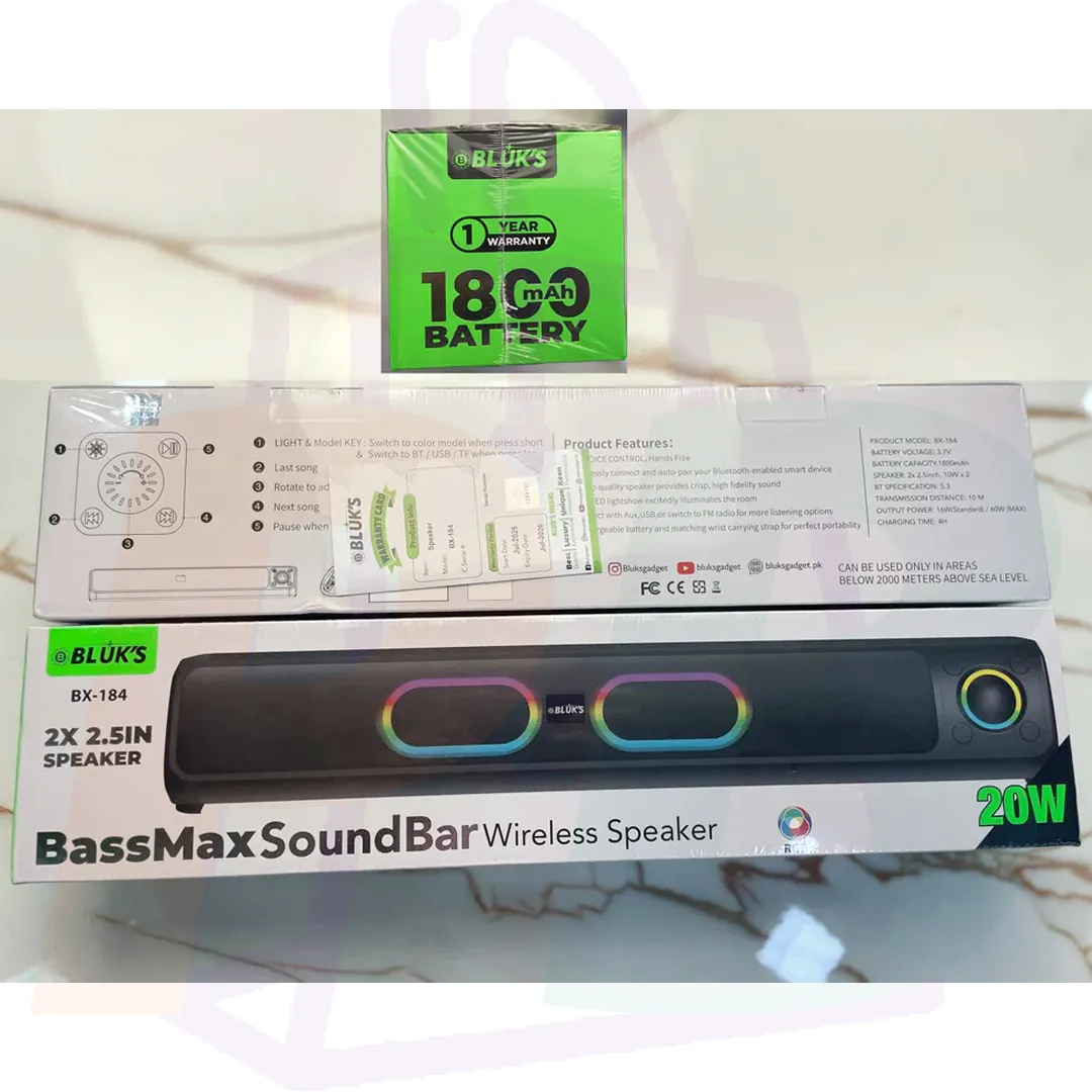 pura bazaar sub milain ga pc mobile Studio accessories BLÜK’S BX-184 BassMax SoundBar Wireless Speaker