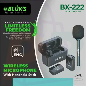 pura bazaar sub milain ga pc mobile Studio accessories BLÜK’S BX-222 ENC Wireless Mic with Handheld Stick