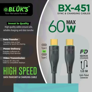 pura bazaar sub milain ga pc mobile Studio accessories BLUK'S BX-451 Universal Type-C Cable