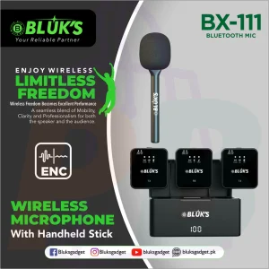pura bazaar sub milain ga pc mobile Studio accessories BlUK's BX-111 ENC Wireless Mic with Handheld Stick