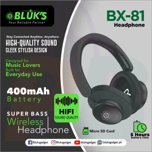 pura bazaar sub milain ga pc mobile accessories BlUK's BX 81 Super Bass Wireless Headphone