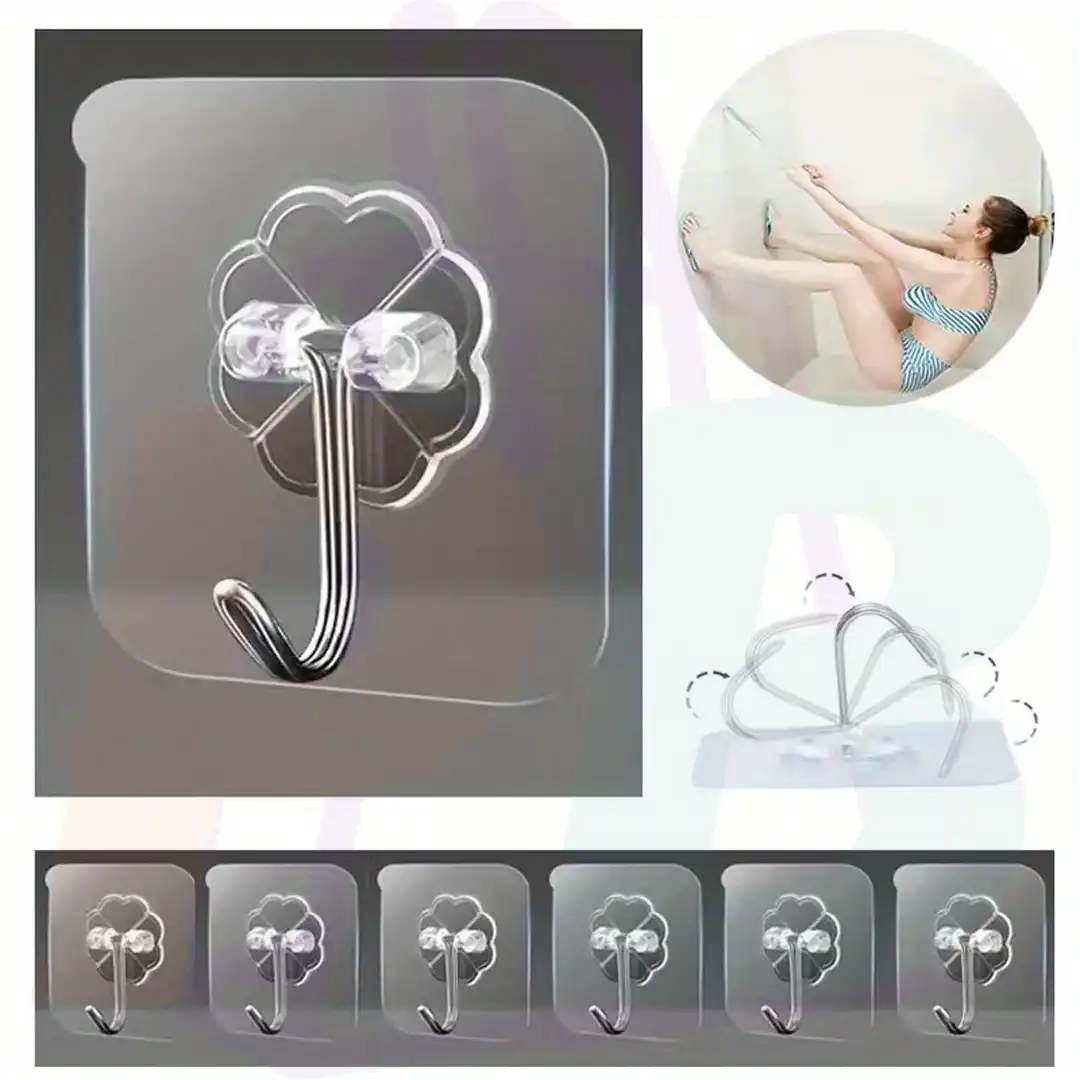 pura bazaar sub milay milain ga everything available home utility Pack of 10 Heavy Duty Clear Adhesive Hooks No Residue Transparent Wall Hooks for Bathroom & Kitchen
