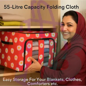 Pura Bazaar Sub Milain Ga 55 Liter Foldable Cloth Storage Box with Steel Frame