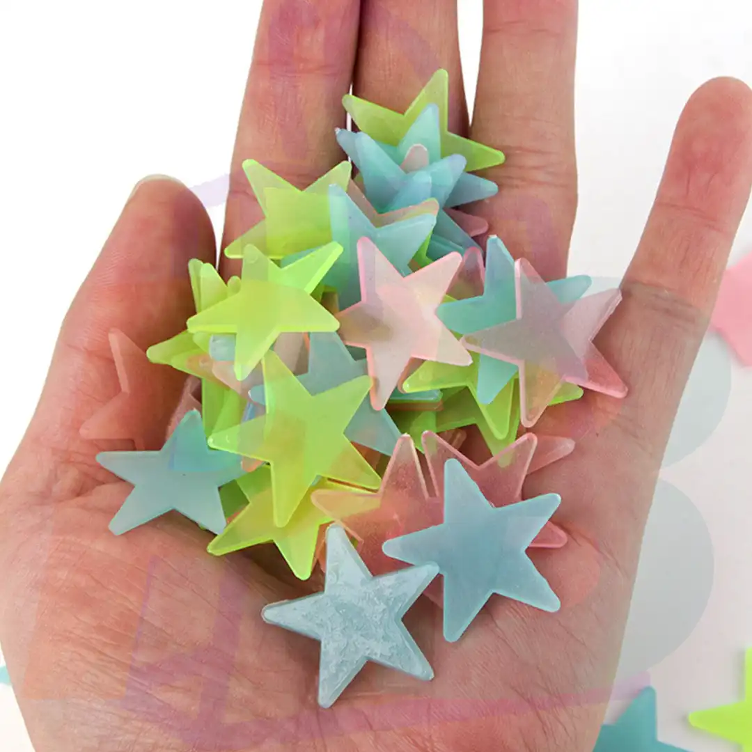 Pura Bazaar Sub Milain Ga Pack of 100 3D Stars Glow In The Dark Wall Stickers Luminous Fluorescent Wall Stickers For Kids Baby Room Bedroom Ceiling Home ( Made in China )